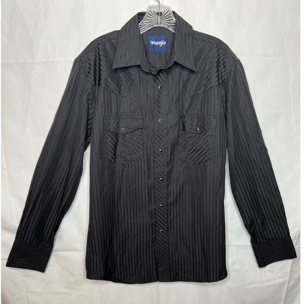 Wrangler Mens Black Vertical Stripe Western Snap Button Long Sleeve Shirt